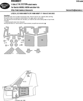 New Ware NWA-M0972 Mask F-104A/C TAIL SECTION (KIN) 1/48