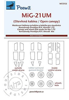 Peewit M72153 1/72 Canopy mask MiG-21UM open canopy (KP,RV)