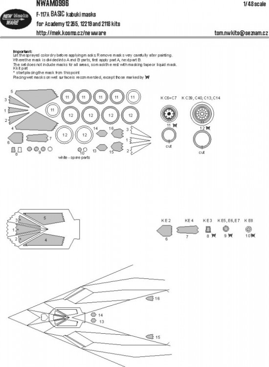New Ware NWA-M0996 Mask F-117A BASIC (ACAD) 1/48