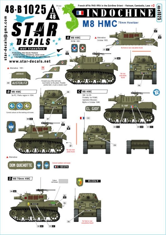 Star Decals 48-B1025 Indochine # 2 French M8 75mm HMC 1/48