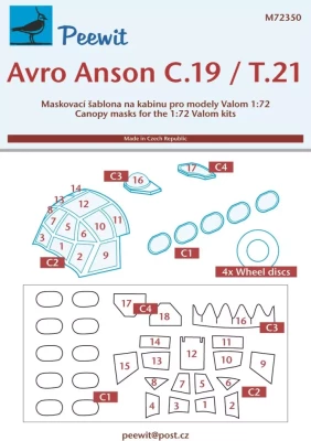 Peewit M72350 Canopy mask Avro Anson C.19/T.21 (VALOM) 1/72