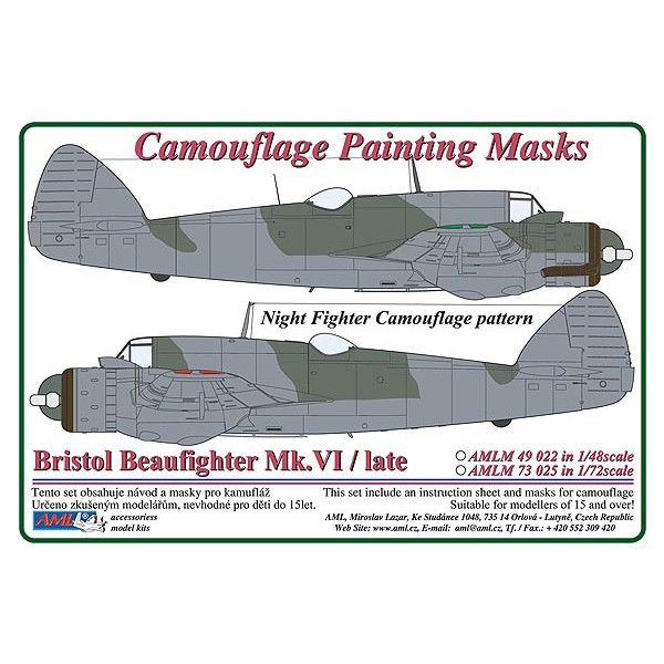 AML AMLM73025 Маска камуфляж B.Beaufighter Mk.VI late 1/72