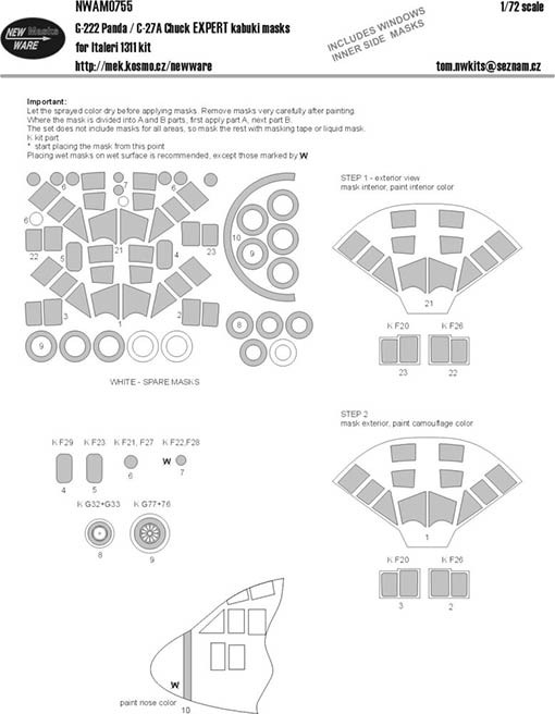 New Ware NWA-M0755 1/72 Mask G-222 Panda / C-27A Chuck EXPERT (ITAL)