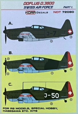 Kora Model NDT72080 Decals Doflug D.3800 Swiss Air Force Part 1 1/72