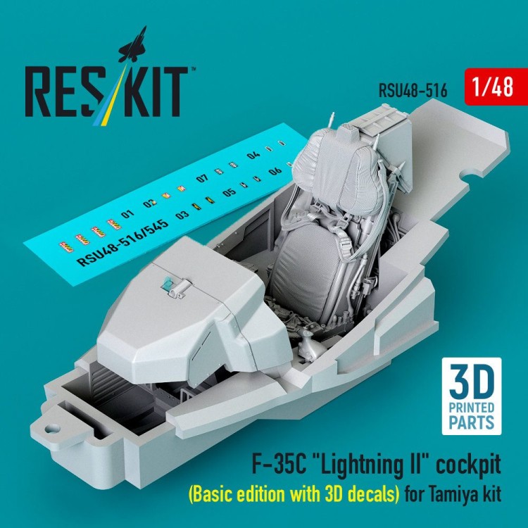 Reskit U48516 F-35C Lightning II cockpit (Basic ed. w/ 3D) 1/48