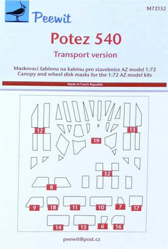 Peewit PW-M72132 1/72 Canopy mask Potez 540 Transport vers. (AZMO)