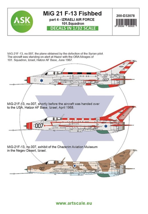 Art Scale 200-D32078 Mikoyan MiG-21F-13 Fishbed part 4 Izraeli Air Force, 101.Squadron, ASK no. 200-D32078 1/32