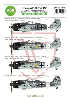 Art Scale 200-D48076 Focke-Wulf Fw-190A-8/R2 part 2 - JG 3 Butcherbirds / Fw-190A-8 Rammjager. Catalog no. 200-D48076 1/48