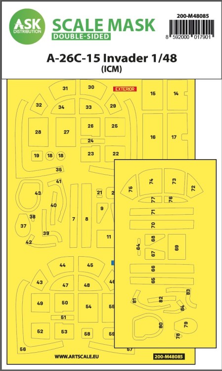 Art Scale 200-M48085 Douglas A-26C-15 Invader canopy frame paint masks (inside and outside) 1/48