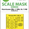 Art Scale 200-M48195 Hawker Hurricane Mk.I / Mk.IIc one-sided self adhesive fit masks for clear parts 1/48