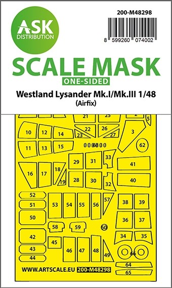 Art Scale 200-M48298 Westland Lysander Mk.I/Mk.III one-sided painting mask for Airfix 1/48