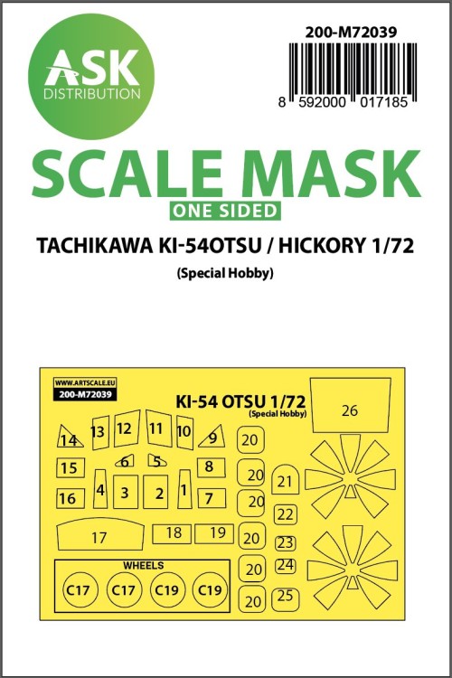 Art Scale 200-M72039 Tachikawa Ki-54OTSU / Hickory wheels and canopy frame paint masks (outside only) 1/72