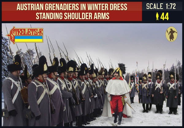 Strelets STR20672 Austrian Grenadiers in Winter Dress Standing Shoulder Arms Napoleonic 1/72