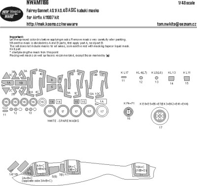 New Ware NWA-M1166 Mask Fairey Gannet AS.1/AS.4 BASIC (AIRF) 1/48