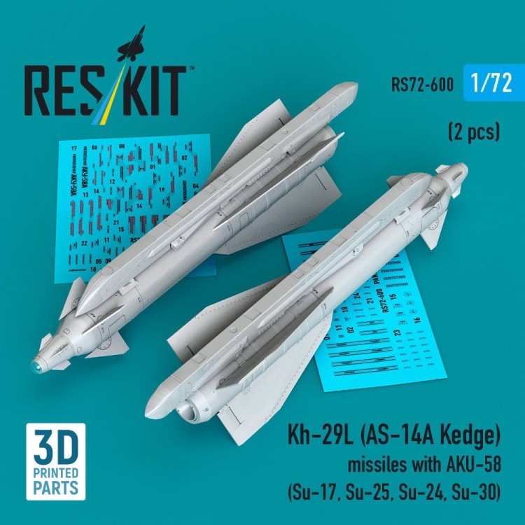 Reskit 72600 Kh-29L (AS-14A Kedge) missiles w/ AKU-58 (2x) 1/72