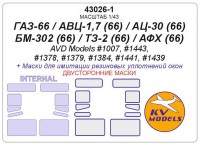 KV Models 43026-1 ГАЗ-66 / АВЦ-1,7 (66) / АЦ-30 (66) / БМ-302 (66) / ТЗ-2 (66) / АФХ (66) (AVD Models #1007, #1443, #1378, #1379, #1384, #1441, #1439) - (Двусторонние маски) AVD Models RU 1/43