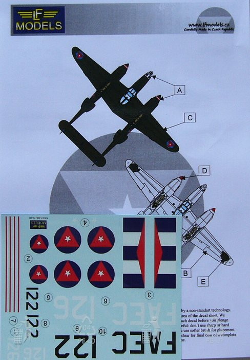 LF Model C7222 Decals for P-38L Lightning FAEC 1/72
