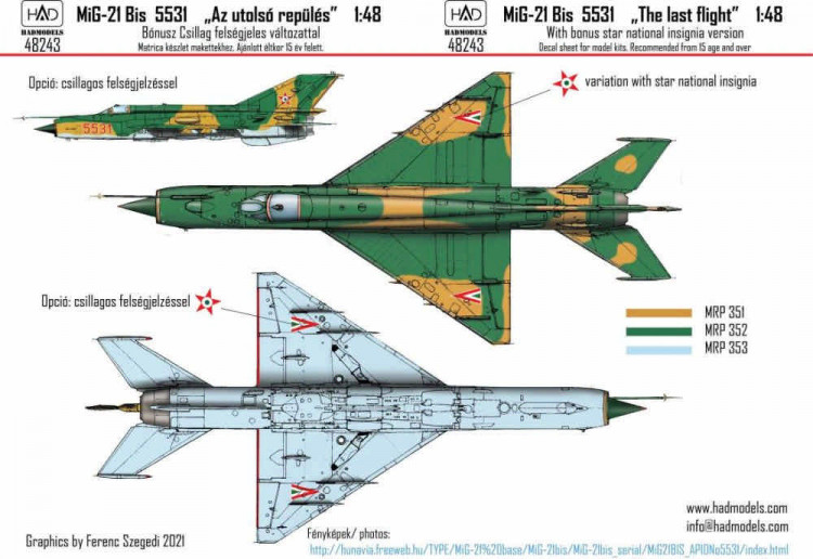 HAD 48243 MiG-21 Bis 5531 'The Last Flight' декаль 1/48