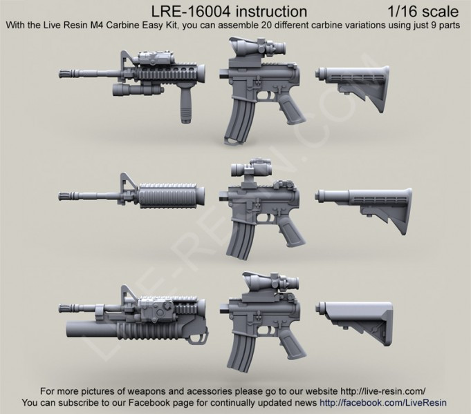 LiveResin LRE16004 US Army M4 carbine Easy Kit 1/16