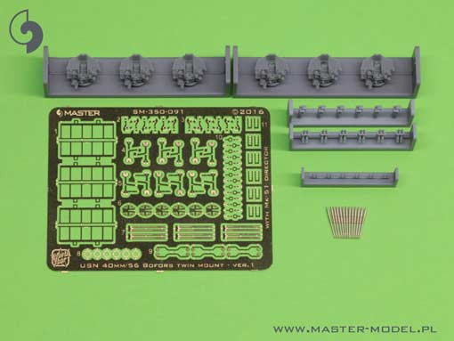 Master SM-350-091 USN 40 mm/56 Bofors twin mount ver.1 / with Mk-51 director (6pcs) 1:350