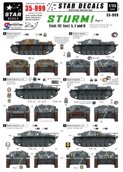 Star Decals STAR35999 Sturm #1. Sturmgeschutz/StuG.III Ausf.A, C and D. Early Sturmgeschutz/StuG.IIIs in France 1940, and on the Eastern Front 1941-42 1/35