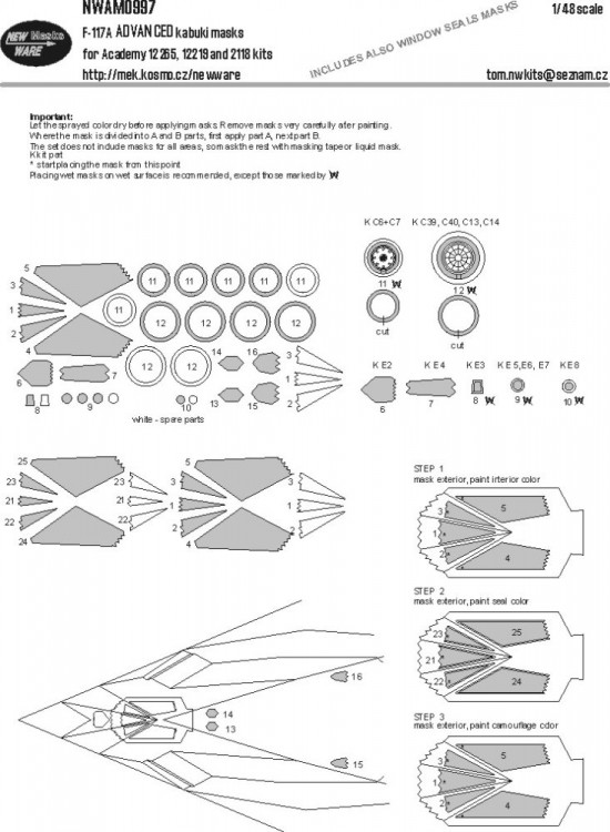 New Ware NWA-M0997 Mask F-117A ADVANCED (ACAD) 1/48