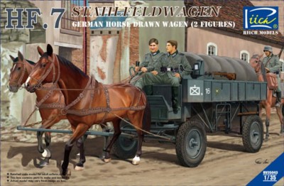 Riich Models RV35043 German Hf.7 Horse drawn Steel field wagen w/2 Horses &amp; 2 Figures