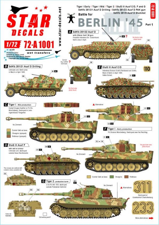Star Decals 72-A1001 Battle for Berlin 45 # 1 1/72