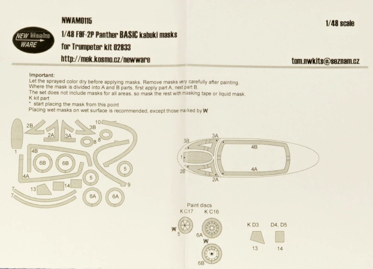 New Ware NWA-M0115 Mask F9F-2P Panther BASIC (TRUMP 02833) 1/48