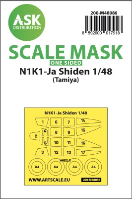 Art Scale 200-M48086 Kawanishi N1K1-Ja Shiden canopy frame paint mask (outside only) 1/48