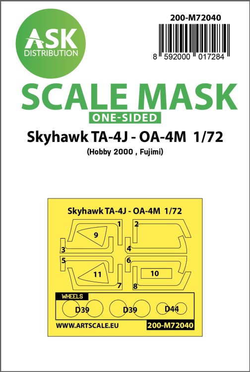 Art Scale 200-M72040 Douglas Skyhawk TA-4J/OA-4M wheels and canopy frame paint masks (outside only) 1/72