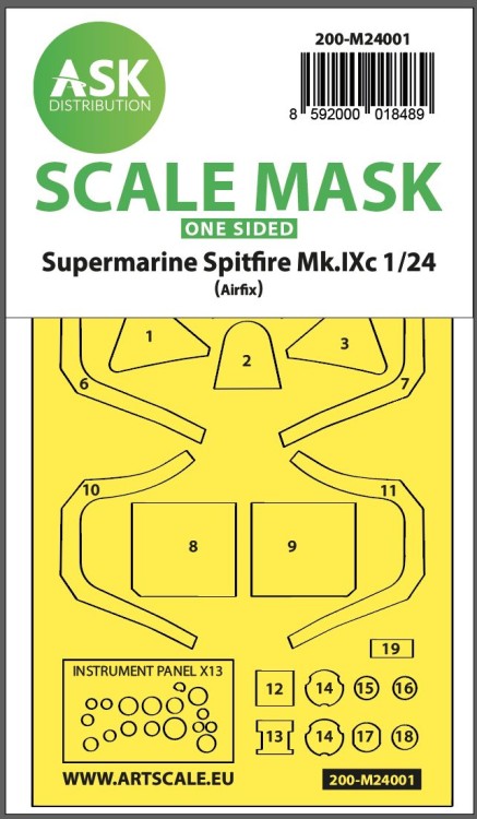 Art Scale 200-M24001 Supermarine Spitfire Mk.IXc one-sided express self-adhesive masks 1/24