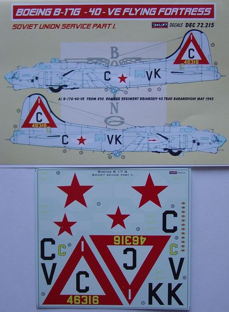 Kora Model DEC72215 Boeing B-17G-40-VE Russian serv. Pt.1 декали декали 1/72