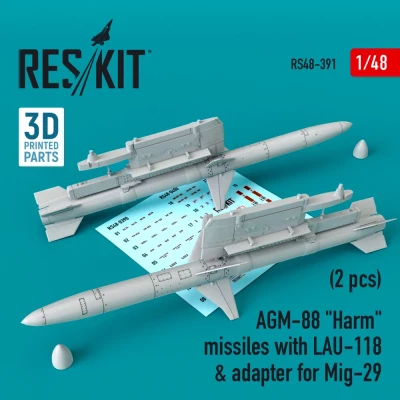 Reskit RS48-391 AGM-88 'Harm' missiles w/ LAU-118 &amp; adapter 1/48