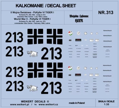 Weikert Decals 313 TIGER I - Otto Carius '213' Schw. Febr. 1944 1/35
