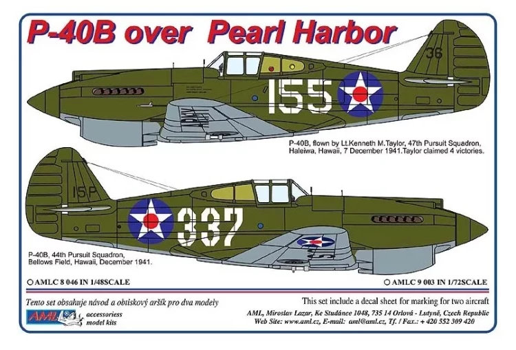 AML AMLC48046 Decals Curtiss P-40B over Pearl Harbor 1/48