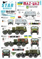 Star Decals 35-C1354 War in Ukraine # 2. Ukrainian transport vehicles 2014-2022. MAZ-537 tank transporter and UAZ-452 'Buhanka'. VIEW 1/35