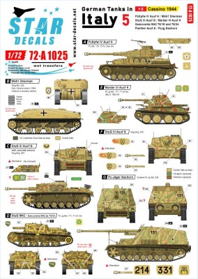 Star Decals 72-A1025 German tanks in Italy # 5 Cassino 1944 1/72