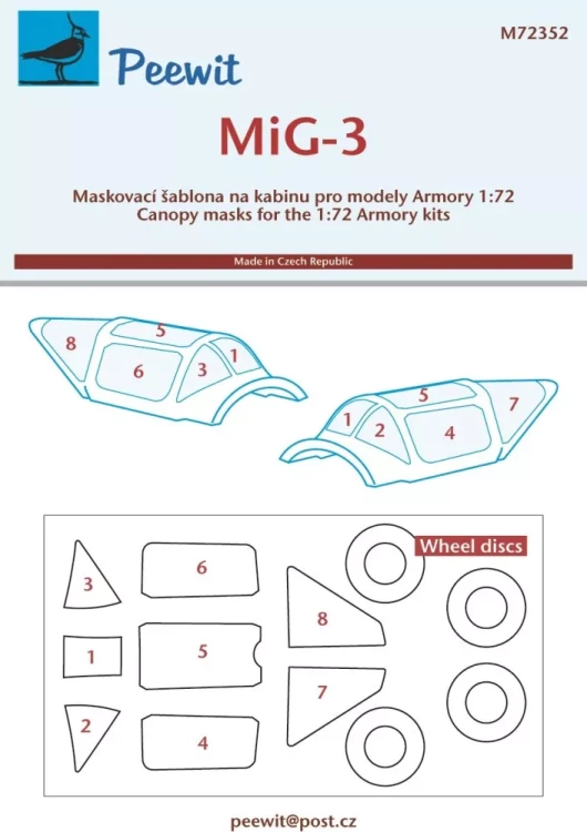 Peewit M72352 Canopy mask MiG-3 (ARMORY) 1/72