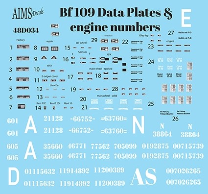 Aims AIMS48D034 Messerschmitt Bf-109 data plates and engine numbers 1/48