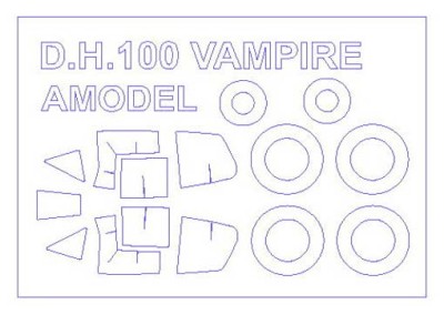 KV Models 72534 De Havilland Vampire Mk.3/5/6/9/52 (AMODEL #72264) + маски на диски и колеса AMODEL 1/72