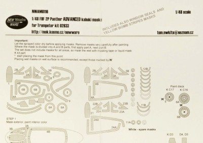 New Ware NWA-M0116 Mask F9F-2P Panther ADVANCED (TRUMP 02833) 1/48