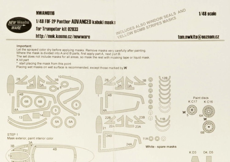 New Ware NWA-M0116 Mask F9F-2P Panther ADVANCED (TRUMP 02833) 1/48