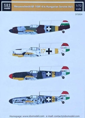 Sbs Model D72024 Декаль Bf-109F-4 in Hungarian Service Vol.I 1/72