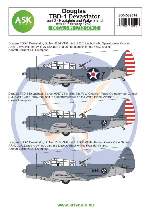 Art Scale 200-D32084 Douglas TBD-1 Devastator part 2 Kwajalein and Wake Island Attack February 1942 1/32