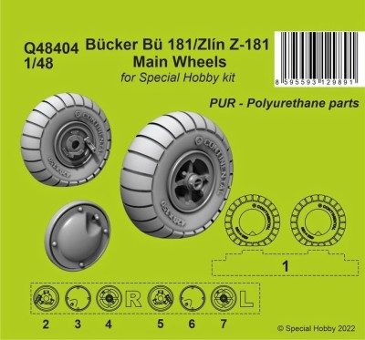 CMK Q48404 Bucker Bu 181 / Zlin Z-181 Main wheels (SPH) 1/48