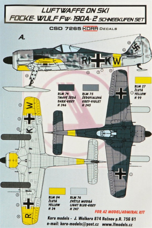 Kora Model CSD7265 Fw 190A-2 Ski - Conversion set & decal 1/72