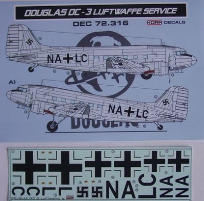 Kora Model DEC72316 Douglas DC-3 Luftwaffe (ESCI/REV) декали декали 1/72