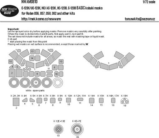 New Ware NWA-M0810 1/72 Mask C-123K/UC-123K,NC/AC-123K BASIC (RDN)