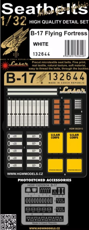 HGW 132644 Seatbelts B-17 Flying Fortress White (laser) 1/32